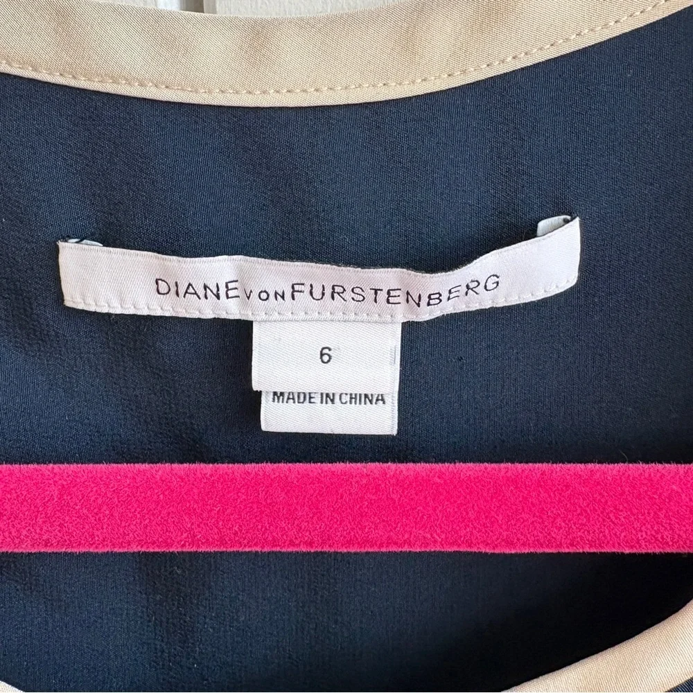 Diane Von Furstenberg sz 6 silk navy Tabatha color block blouse tunic top - Picture 3 of 8